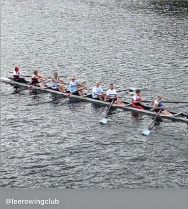 Noosa-Lee-Fermoy-Shandon composite mixed 8+ head to the start at Shandon Masters Regatta August 2019